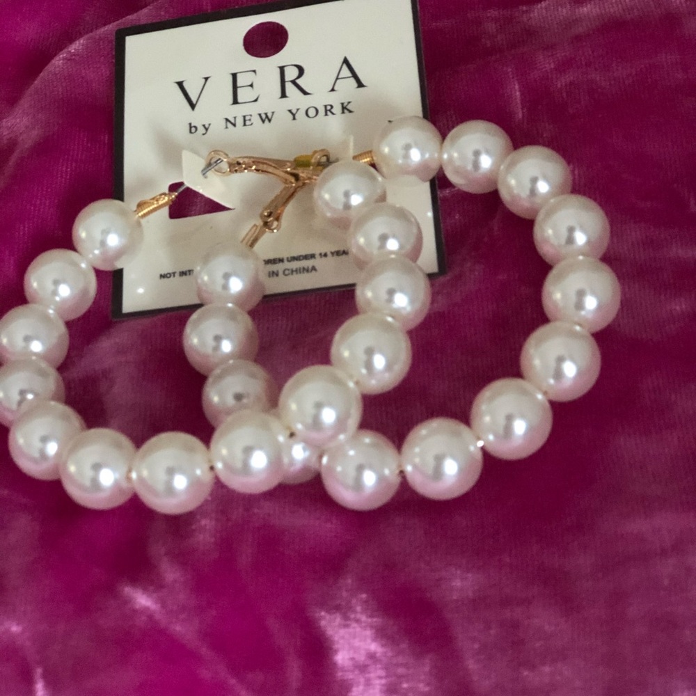 Large pearl hoop earrings